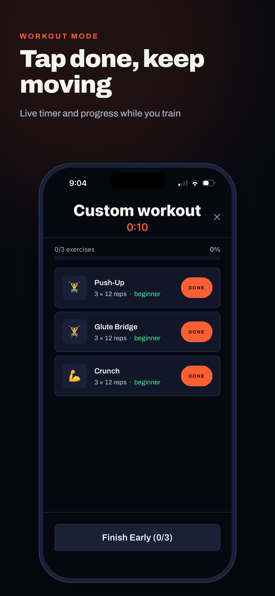 Fit Forged workout mode with timer